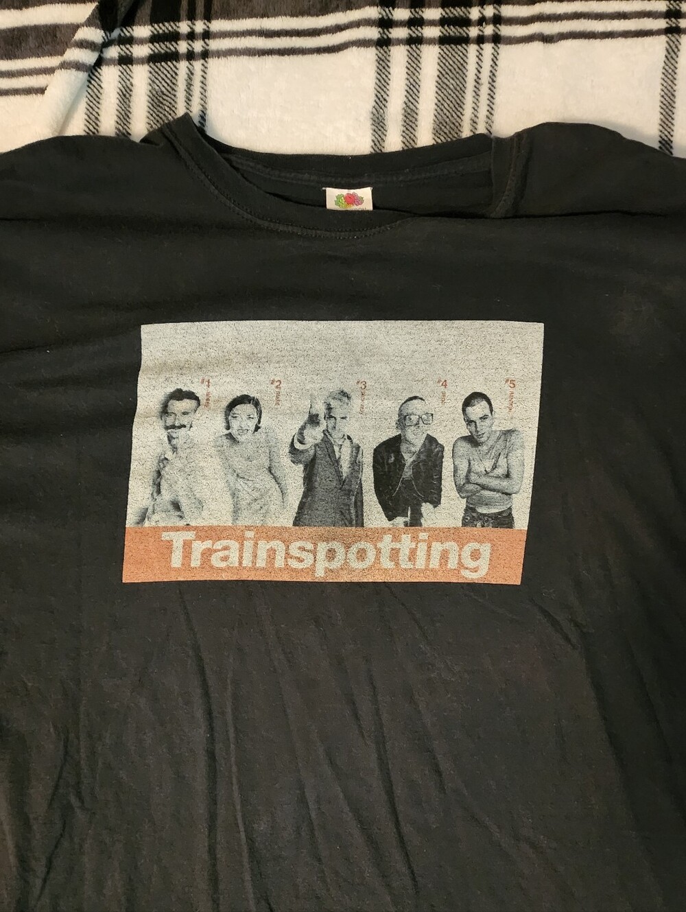 Fruit of the Loom Black Trainspotting Graphic Tee with Orange Banner